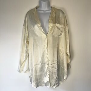 Victoria's Secret Sleep Shirt Silky Button Down Size M 90s Vintage Y2K Ivory